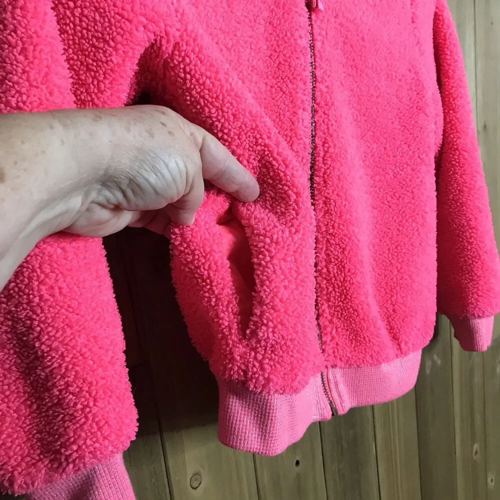 Cat & Jack Kids Girls S (6/6X) Fushia Pink Sherpa Fleece Full Zip Bomber Jacket